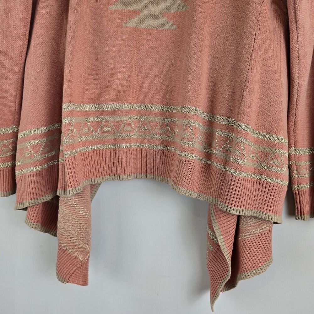 Hooked Up by I.O.T.  Sweater Medium Cardigan Women Pwach Aztec‎ Sparkly.D53 - Picture 8 of 12
